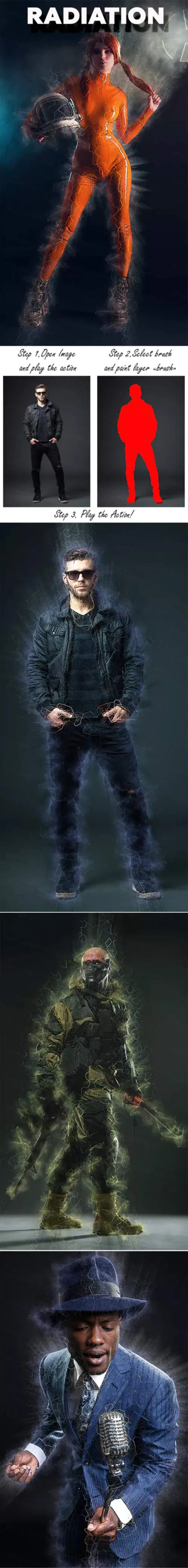 炫酷色彩电力线条效果ps动作下载Radiation Photoshop Action