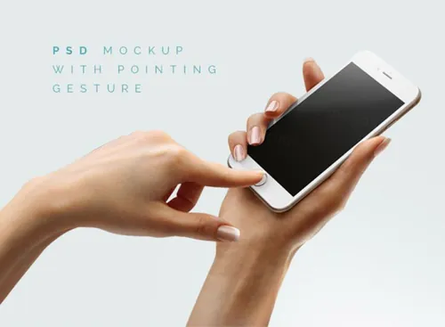 女性手持iPhone6模型PSD贴图模板iPhone 6 / Android Mockup