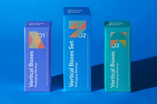 三个纸盒包装设计贴图展示样机PSD模板 Packaging