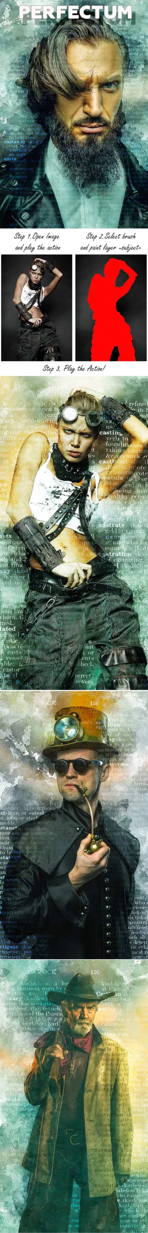 创意现代水彩报纸背景ps动作下载Perfectum Photoshop Action