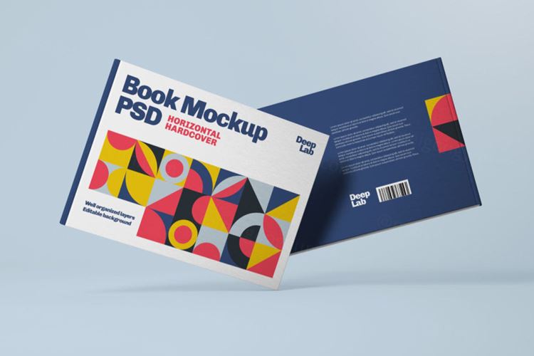 横版图书封面封底样机 Horizontal Book Cover Mockup