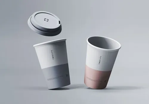 一次性咖啡杯外观设计PSD样机模板 Two Disposable Coffee Cups Mockup