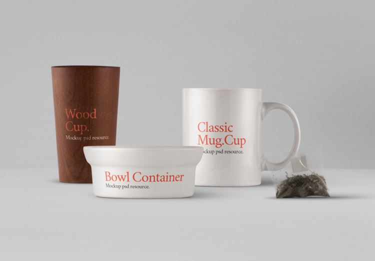 带有经典psd茶杯，碗和木杯样机 Tableware Psd Mockup Vol8