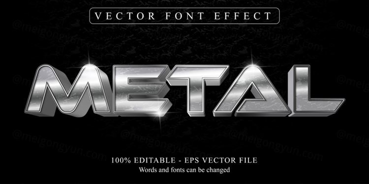 三维立体金属特效字体文本特效可编辑EPS矢量模板素材3d editable text style effect