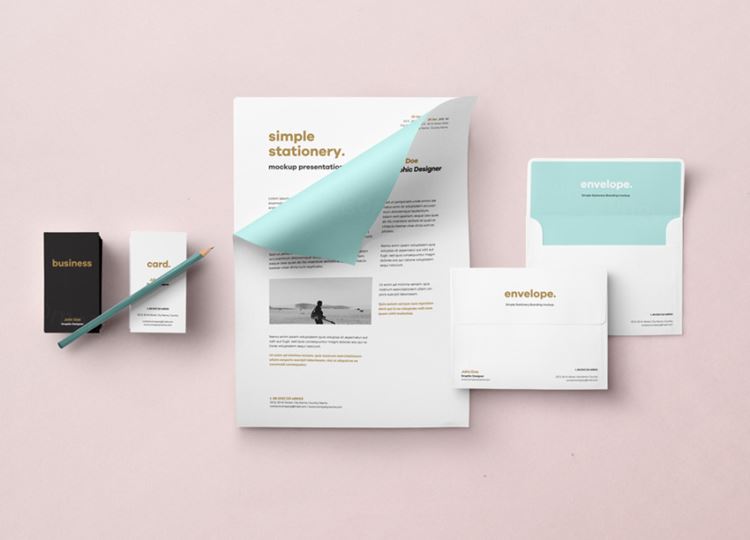 简约信纸和信封psd样机 Envelope Letter Psd Mockup Vol2