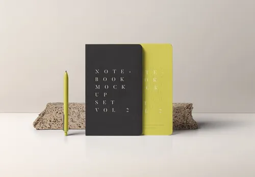 笔记本记事本日记本封面铅笔场景展示贴图模版 Psd Notebook Mockup Set