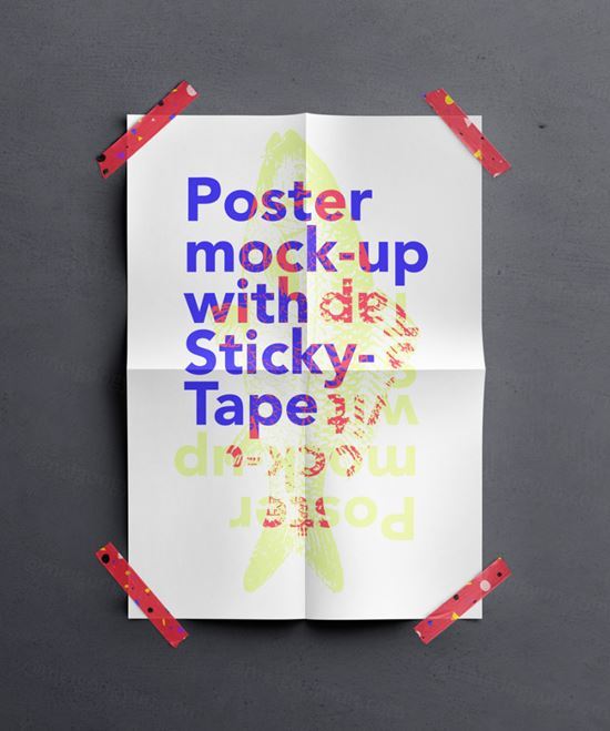 透明胶带Psd海报样机 Scotch Tape Psd Poster Mockup