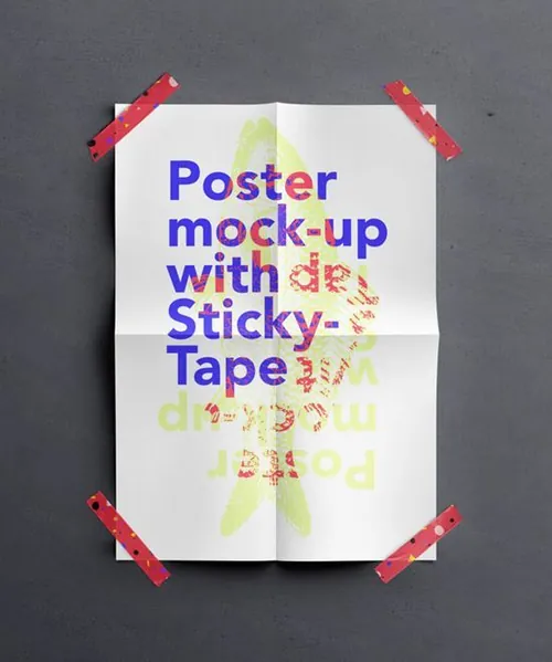 透明胶带Psd海报样机 Scotch Tape Psd Poster Mockup