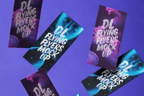 漂浮的传单样机 Flying Psd DL Flyer Mockup