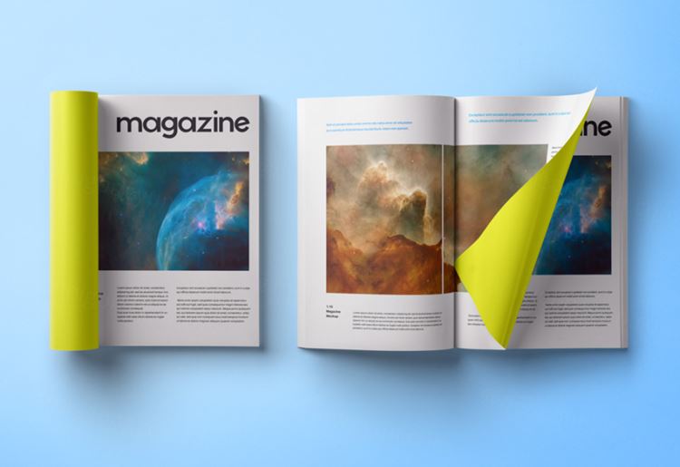 原始的开销纸折叠psd杂志样机模板 Folded Psd Magazine Mockup