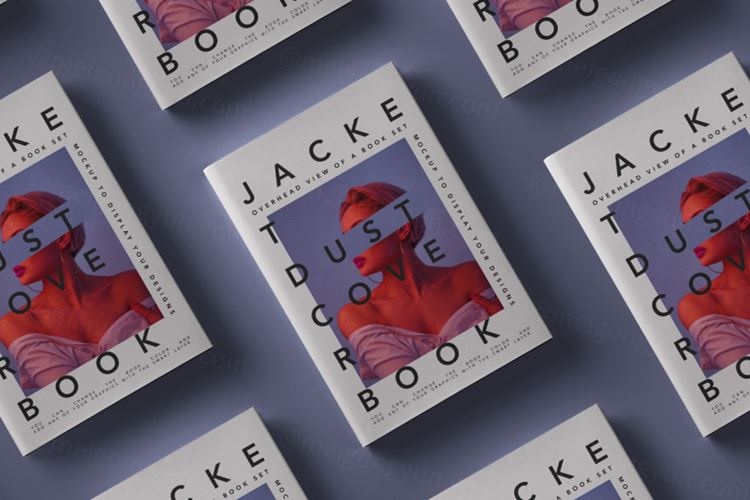 书籍平铺展示防尘套封面设计展示样机模板 Book Psd Mockup Dust Cover Showcase