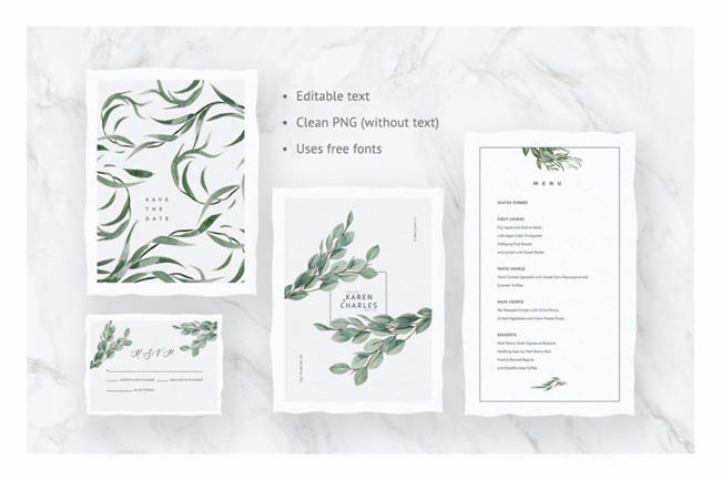 春夏乡村农场花园婚礼请柬邀请函矢量设计模板 Gentle Rustling Of The Leaves