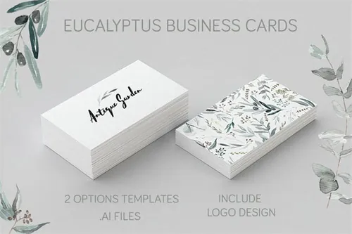 桉树文艺简约风名片矢量模版 Eucalyptus Business Card Template