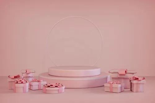 粉色3D渲染圆形几何产品台子舞台抽象背景素材