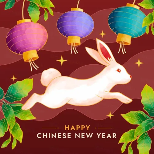 2023年中国新年生肖兔年东方传统节日促销宣传海报招贴EPS