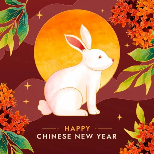 2023年中国新年生肖兔年东方传统节日促销宣传海报招贴EPS