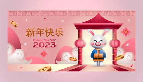 2023年中国新年生肖兔年东方传统节日促销宣传海报招贴EPS