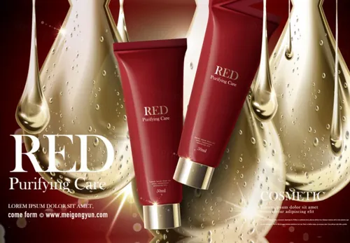 红色净化护理精华化妆品Ai矢量广告海报red purifying care