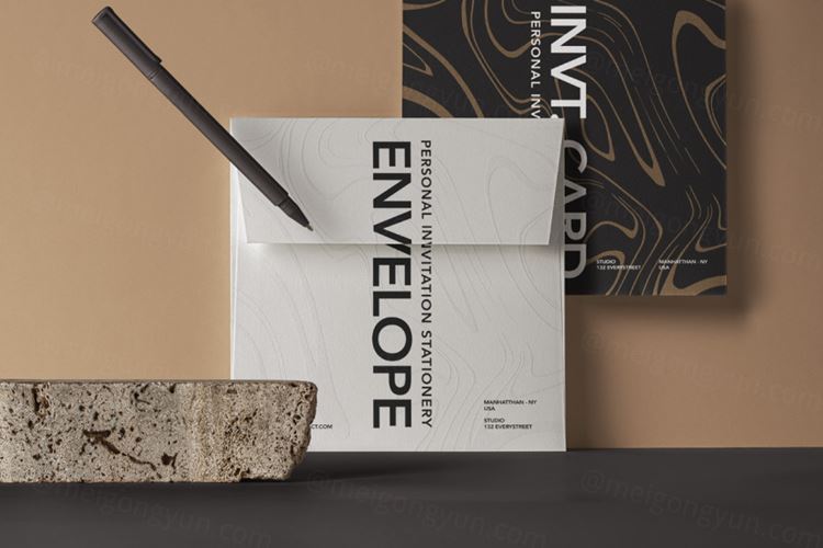 方形邀请函信封封面设计提案样机模板 Square Psd I