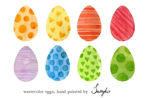 手绘复活节水彩彩蛋设计素材Easter Eggs - Watercolor