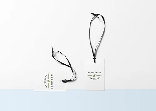 两款白色卡牌的黑色丝质挂绳服装吊牌样机