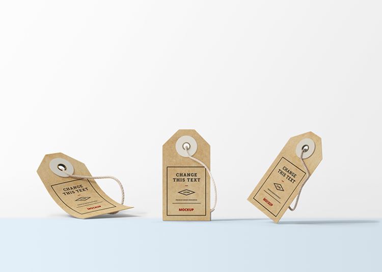 三款不同角度的牛皮纸服装吊牌样机