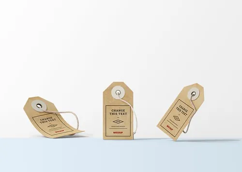 三款不同角度的牛皮纸服装吊牌样机