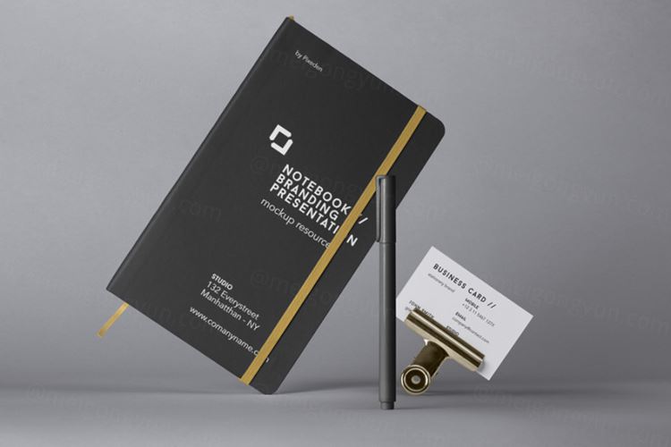 笔记本样机其中包含笔和名片 Psd Notebook Mockup Set Vol 4