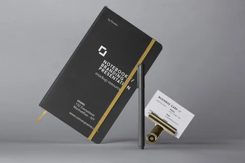 笔记本样机其中包含笔和名片 Psd Notebook Mockup Set Vol 4