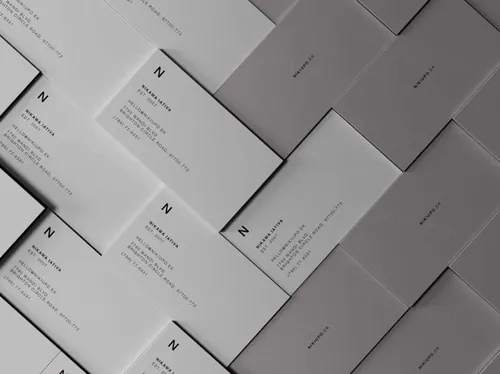 鸟瞰视角名片堆叠正反面展示PSD样机模板 Stacked Business Cards Mockup