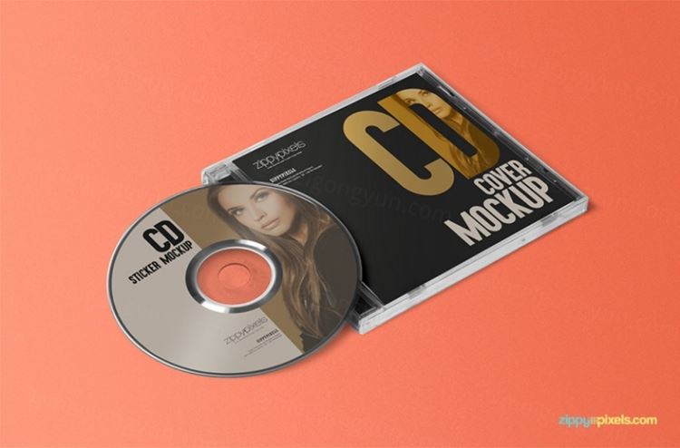 光碟唱片包装盒模型PSD贴图模板Stylish CD Jewel Case  Label Sticker Mockup