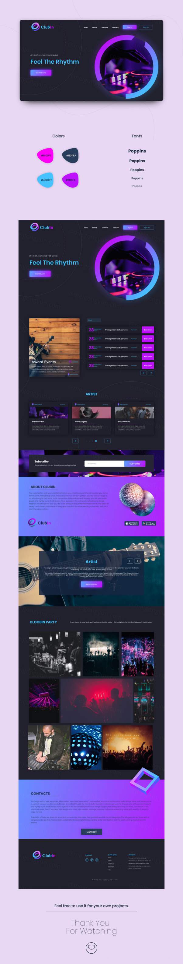夜总会酒吧迪厅网页Web UI设计素材 Adobe XD Night