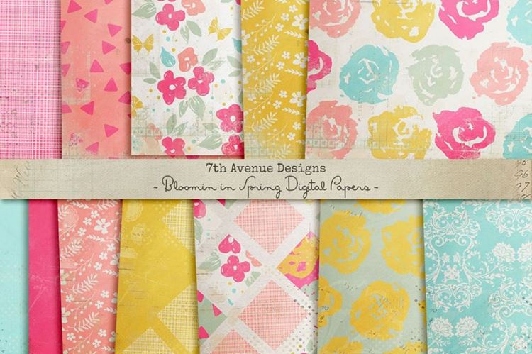 手绘插画复古纹理无缝背景Bloomin in Spring