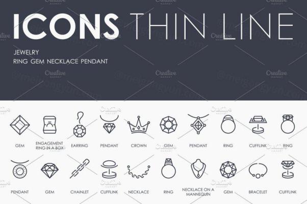 珠宝矢量图标素材 Jewelry thinline icons