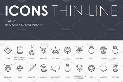 珠宝矢量图标素材 Jewelry thinline icons