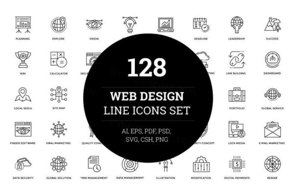 网页设计图标 128 Web Design Line Icons