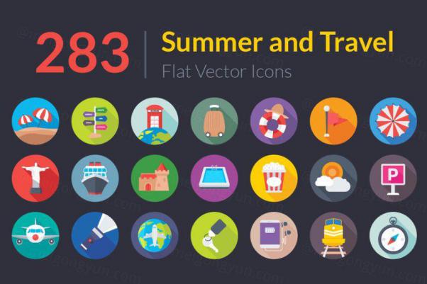 283 Summer and Travel Flat Icons