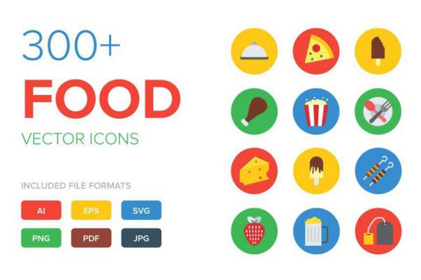扁平化食物图标 300  Food Vector Icons