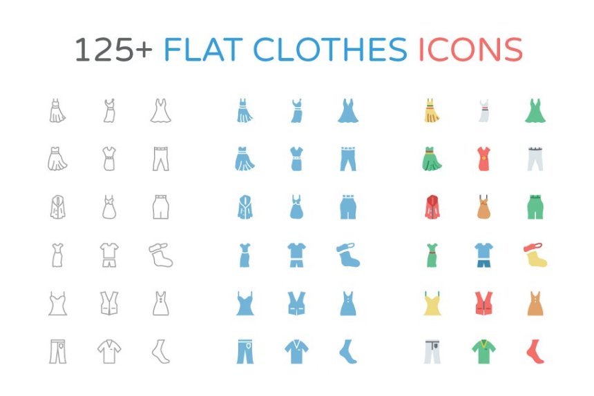 扁平化服装服饰图标素材 125  Flat Clothes Icons