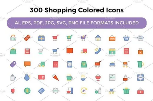 300个购物彩色图标素材 300 Shopping Colored Icons