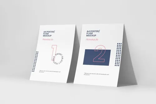 两款A4正面视图预览传单/海报模板 Two A4 Poster Mockups right angle