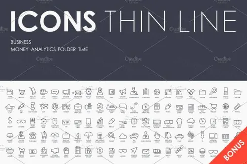 商业时间线图标素材 Business thinline icons   BONU