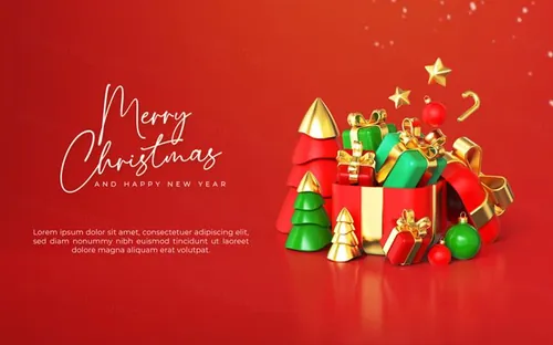 圣诞节新年快乐3D元素装饰红色背景节日促销海报PSD模板