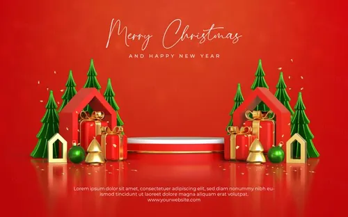 圣诞节新年快乐3D元素装饰红色背景节日促销海报PSD模板