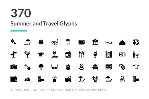 夏季旅行图标设计 370 Summer and Travel Glyph Ico