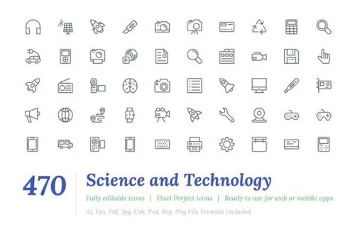 科技线性图标素材 470 Science and Technology Line