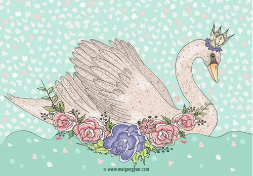 手绘天鹅鲜花矢量元素Hand-painted Swan flowers