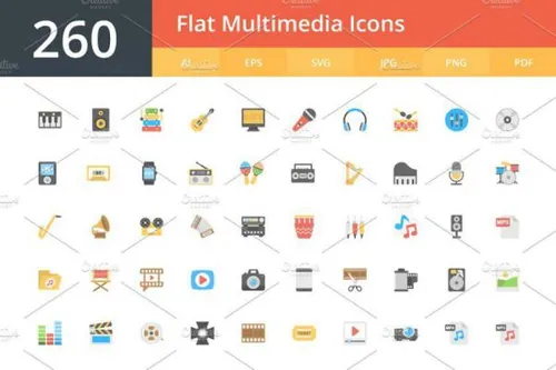 平面多媒体图标素材 260 Flat Multimedia Icons