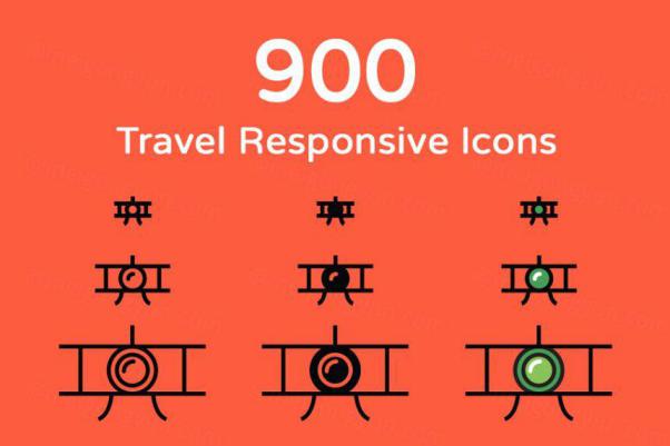 900个旅游响应式图标 900 Travel Responsive Icons