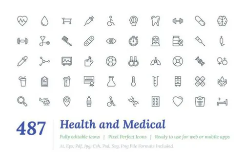健康和医疗线型图标 487 Health and Medical Line Ic